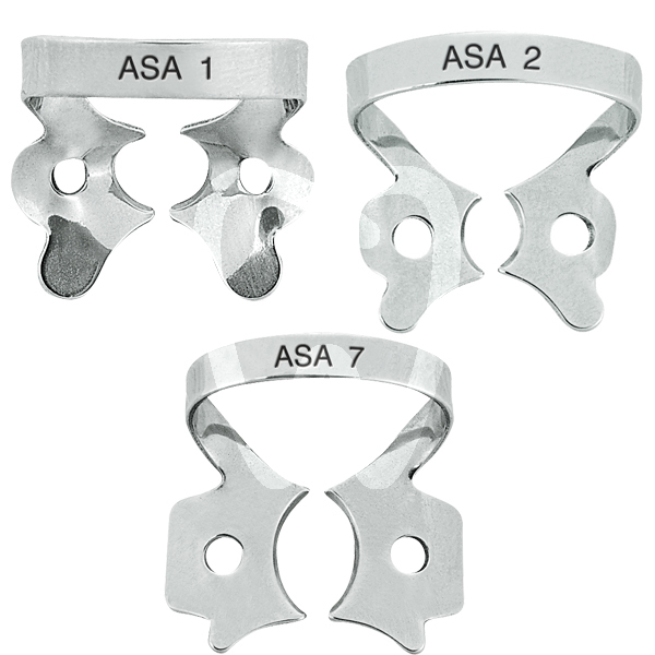 Clamps con ala nº 1-2 y 7 endodoncia asa dental