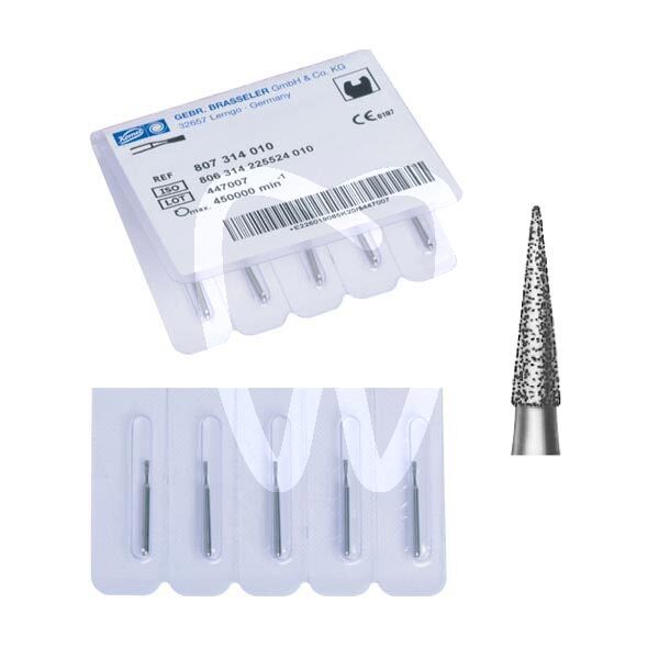 Fresa diamante turbina modelo 852 cono puntiagudo longitud activa 6 mm. fresas komet