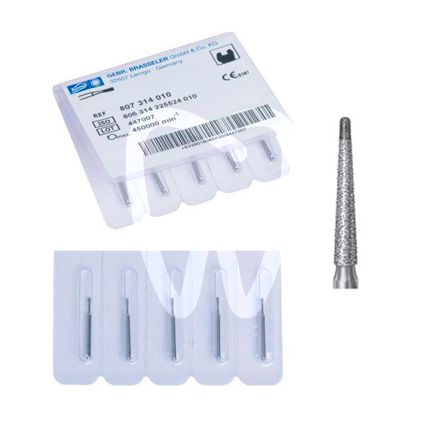 Fresas diamante turbina modelo 6844 cónico largo longitud activa 10 mm. fresas komet