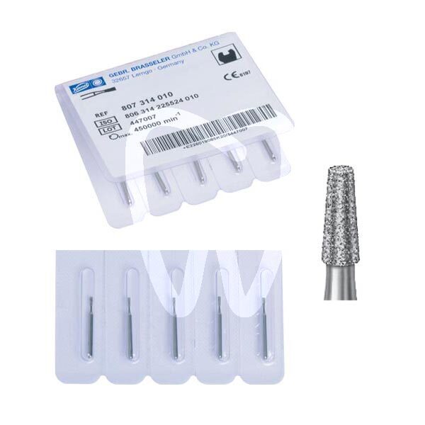 Fresas diamante turbina modelo 845 cónico longitud activa 3 y 4 mm. fresas komet