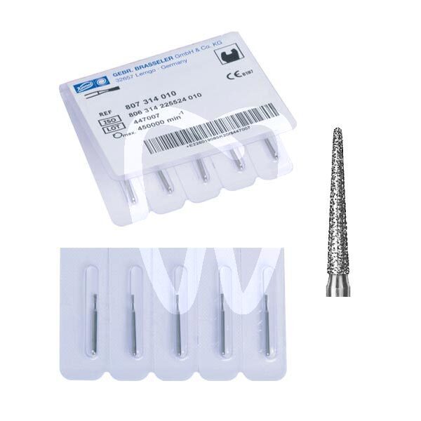 Fresas diamante turbina modelo 850 cónico redondo, largo longitud activa 10 mm. fresas komet