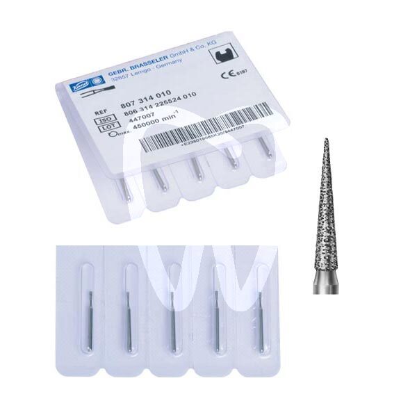 Fresas diamante turbina modelo 858 cono puntiagudo longitud activa 8 mm. fresas komet