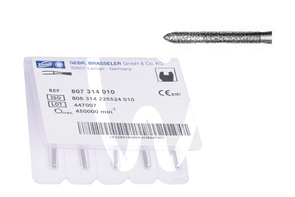 Fresas diamante turbina modelo 879 torpedo paralelo largo con bisel parte activa 10 mm fresas komet