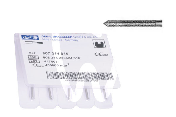 Fresas diamante turbina modelo 886 cilíndrico largo con punta biselada parte activa 10 mm fresas komet