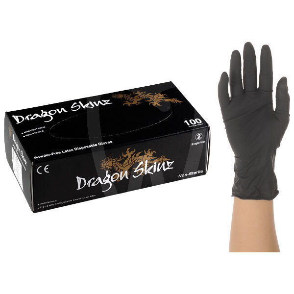 Guantes de látex sin polvo negros dragon desechables medistock