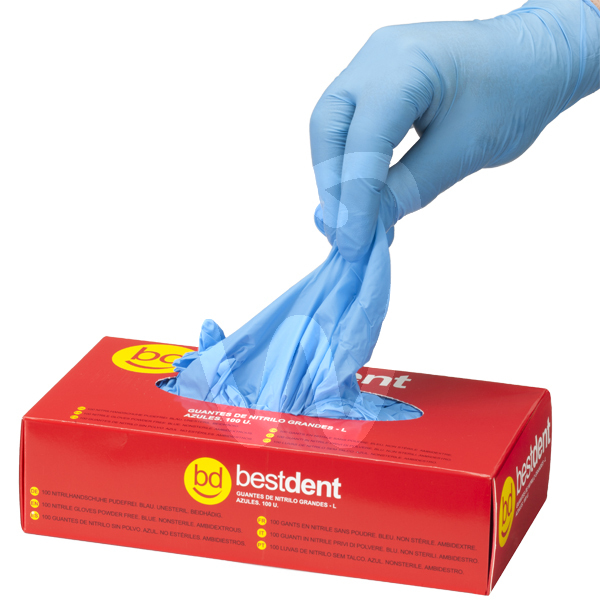 Guantes nitrilo sin polvo azules desechables bestdent
