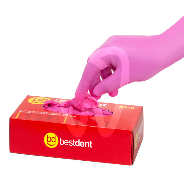 Guantes nitrilo sin polvo rosas desechables bestdent