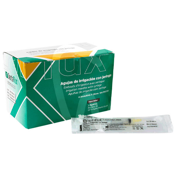 Jeringas irrigación con aguja salida lateral endodoncia dentaflux