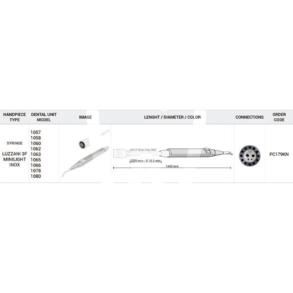 Manguera de 1445 mm y jeringa luzzani minilight inox  3f para equipos kavo rotatorio d_devices
