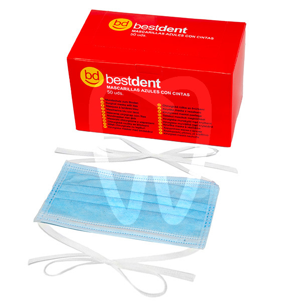 Mascarillas azules con cintas desechables bestdent