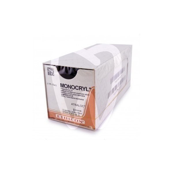 Sutura monocryl y489h 6/0 p-1 3/8c - 11 mm, 45cm. agujas y biomateriales ethicon