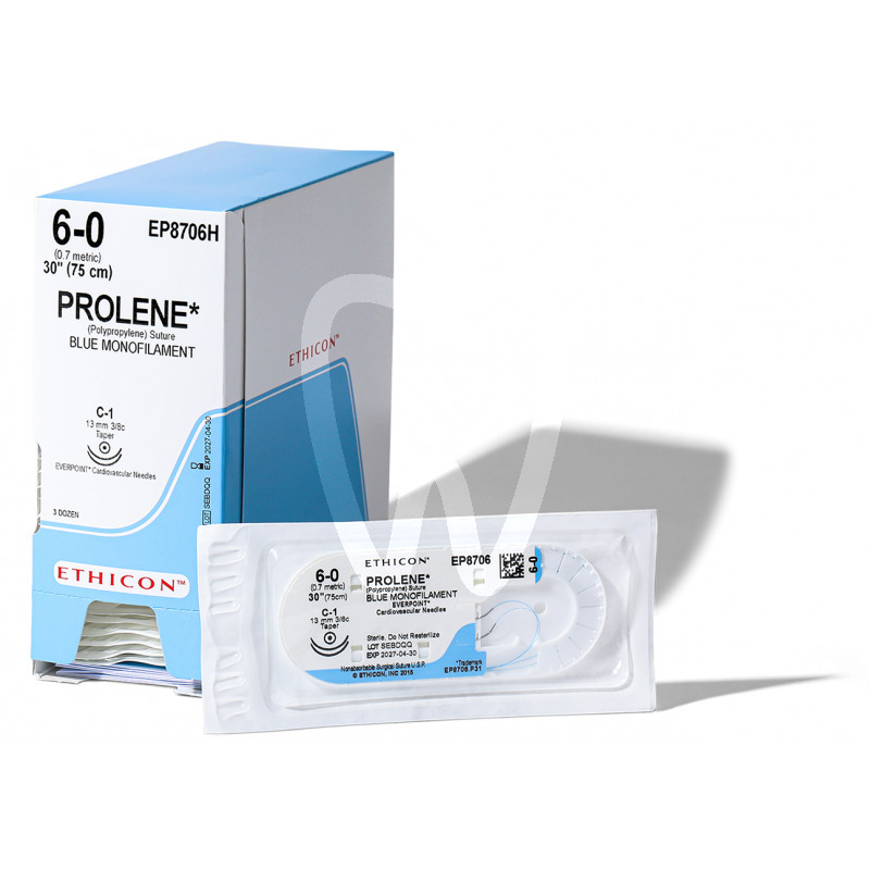 Sutura prolene 8706h 6/0 c-1 3/8c-13mm, 75cm. agujas y biomateriales ethicon