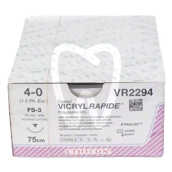 Sutura vicryl rapid 4/0 fs-3 3/8 t -16 mm,75cm. agujas y biomateriales ethicon
