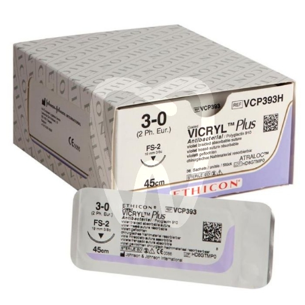 Sutura vicryl vc9393h 3/0 15-45cm 3/8c agujas y biomateriales ethicon