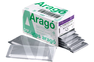 Suturas pga absorción media triangular 3/8 agujas y biomateriales arago