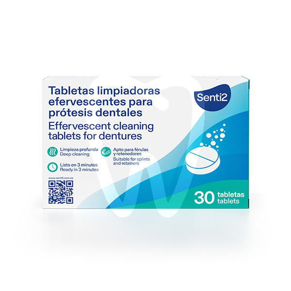 Tabletas limpiadoras de prótesis dental impresión y prótesis senti2